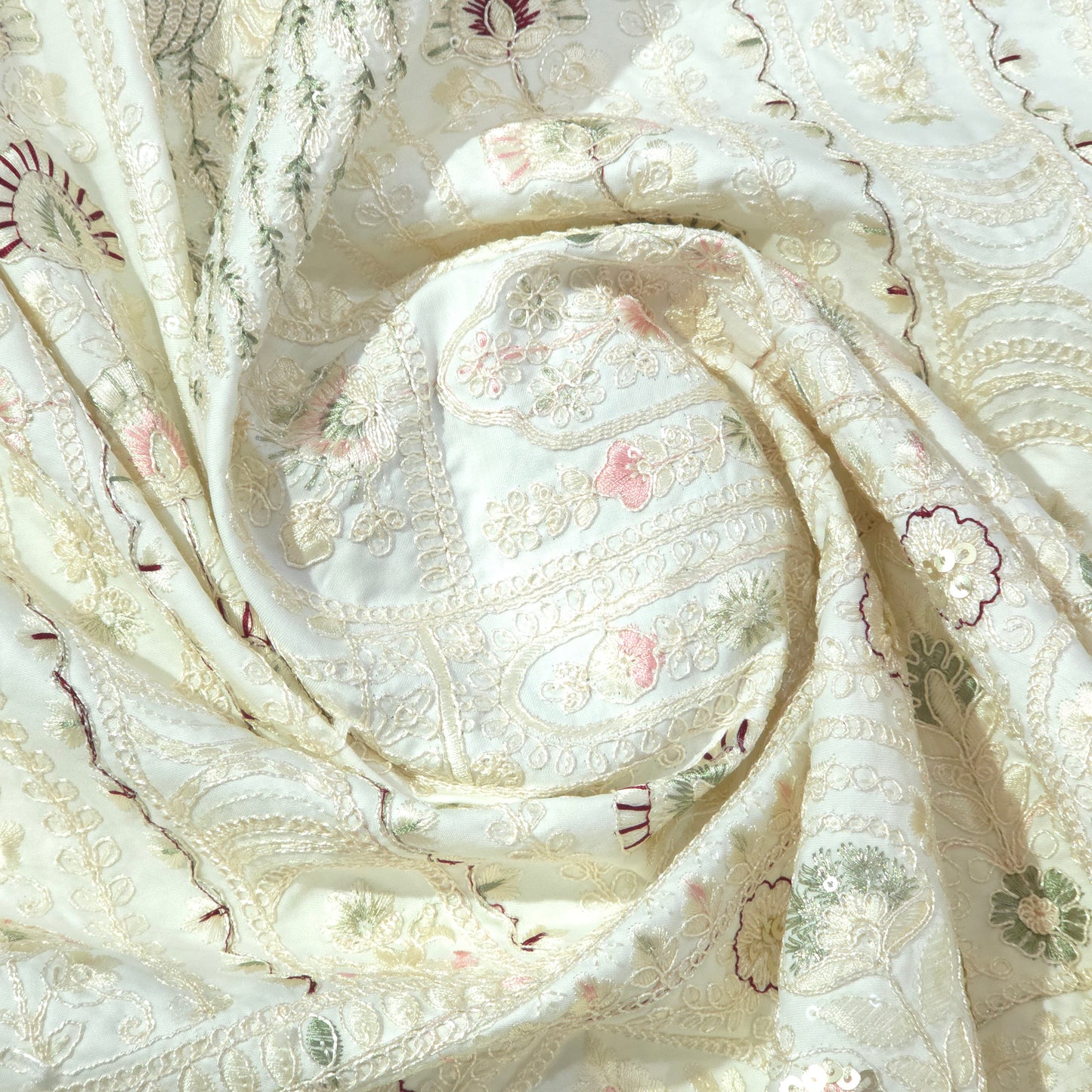 CREAM EMBROIDRED EHTNIC FABRIC