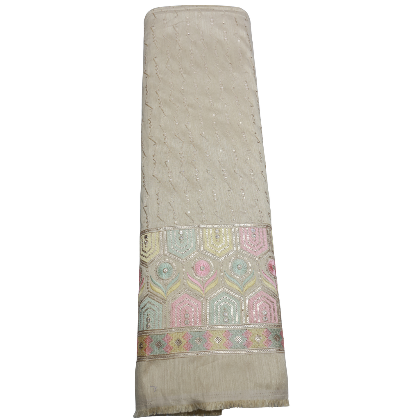 SILK BEIGE BASE WITH MULTICOLOR EMBROIDERED FABRIC