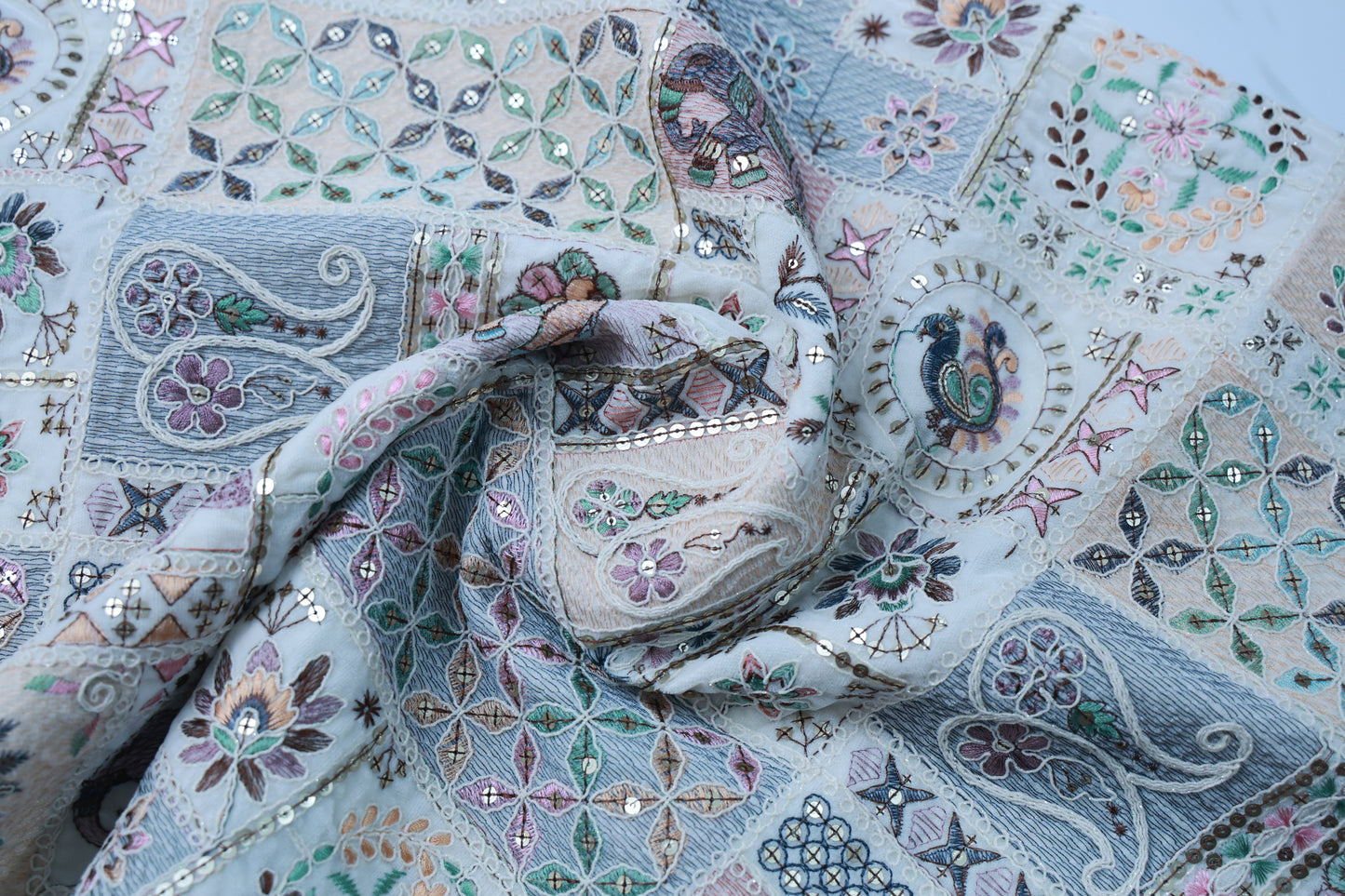 CREAM EMRROIDERED VELVET ETHNIC WEAR