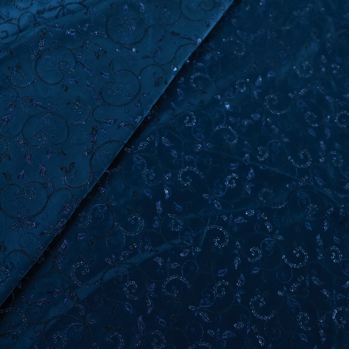 D&J TEAL EMBROIDERED VELVET FABRIC