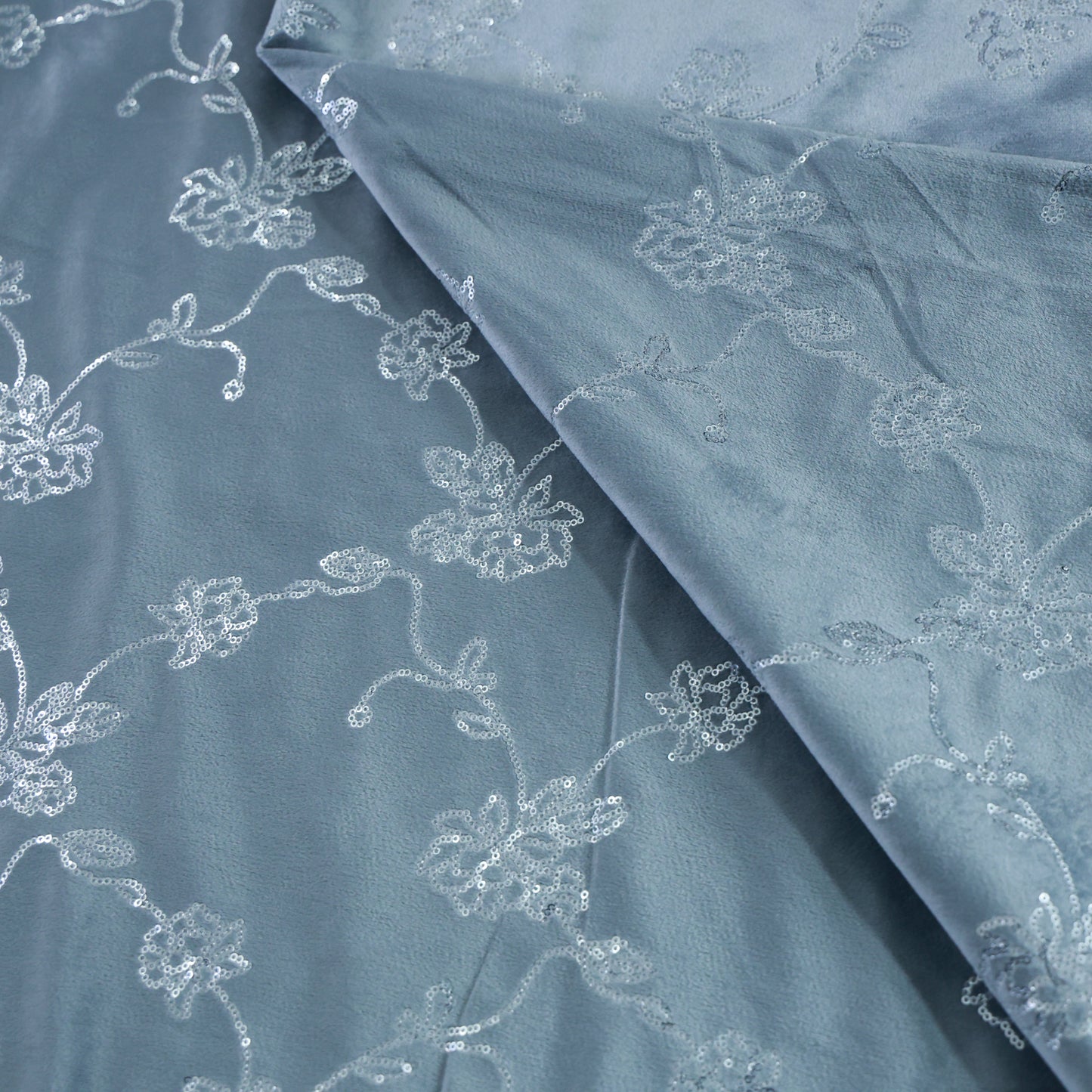 GREY EMBROIDERY VELVET FABRIC