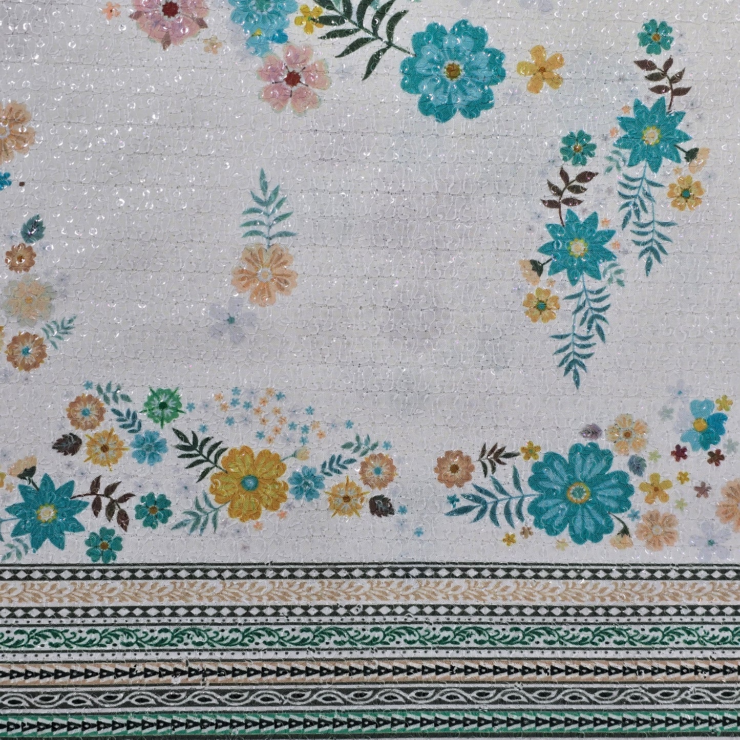 ABSOLUTO WHITE EMBROIDERED WITH FLOWER PRINT KURTA FABRIC