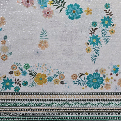 ABSOLUTO WHITE EMBROIDERED WITH FLOWER PRINT KURTA FABRIC