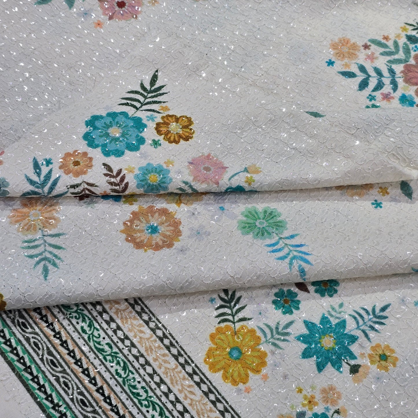 ABSOLUTO WHITE EMBROIDERED WITH FLOWER PRINT KURTA FABRIC