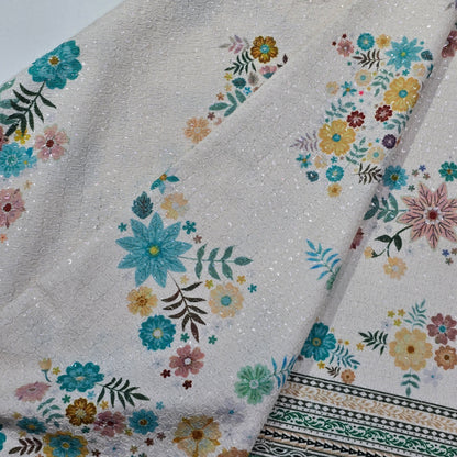 ABSOLUTO WHITE EMBROIDERED WITH FLOWER PRINT KURTA FABRIC