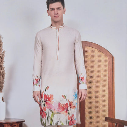 ABSOLUTO CREAM PRINTED KURTA FABRIC