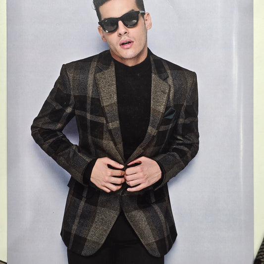 SPAADA BLACK CHECKERED BLAZER FABRIC