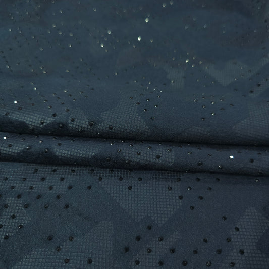 NEMSSIS BLUE PRINTED/EMBROIDERED VELVET FABRIC