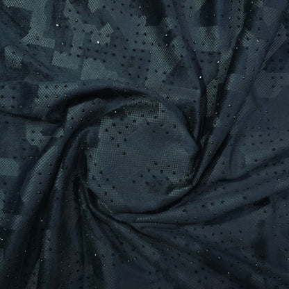 NEMSSIS BLUE PRINTED/EMBROIDERED VELVET FABRIC