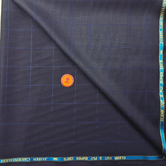 JOHN CAVENDISH WOOL BLENDED BLUE CHECKERED SUIT LENGTH