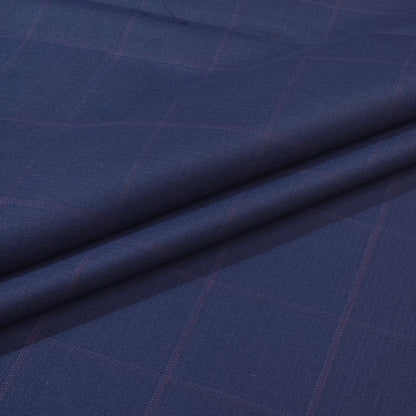 SPAADAA BLUE WOOL BLENDED CHECKS SUITING