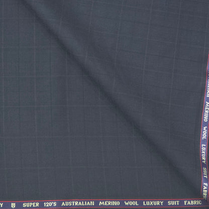 D&J NAVY BLUE CHECKS WOOL BLENDED SUIT LENGTH