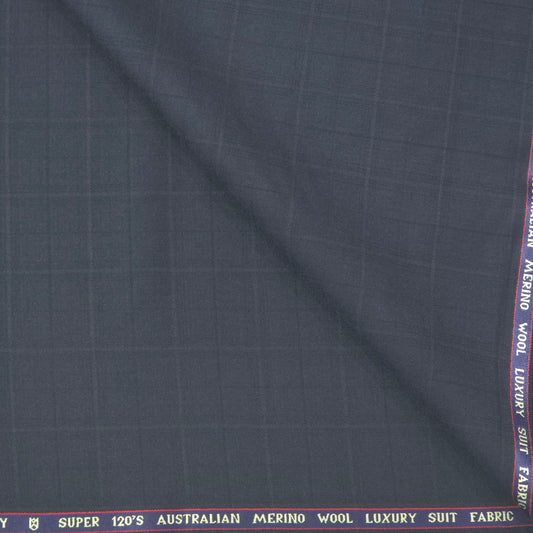 D&J NAVY BLUE CHECKS WOOL BLENDED SUIT LENGTH