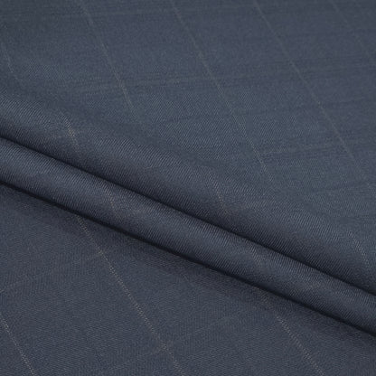 D&J NAVY BLUE CHECKS WOOL BLENDED SUIT LENGTH