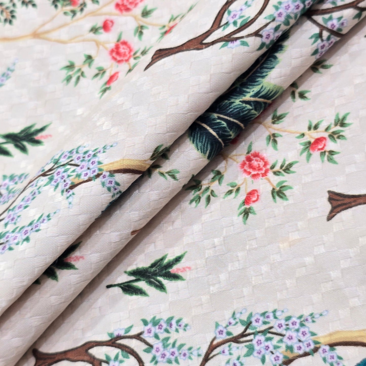 NEMSSIS PEACH PRINTED PURE COTTON  KURTA FABRIC