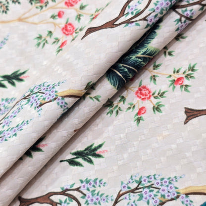 NEMSSIS PEACH PRINTED PURE COTTON  KURTA FABRIC