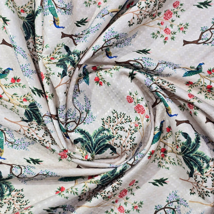 NEMSSIS PEACH PRINTED PURE COTTON  KURTA FABRIC