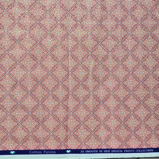 NEMSSIS PEACH FANCY PRINTED TERI COTTON SHIRTING