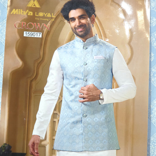 MITVA SKY BLUE JACQUARD FABRIC