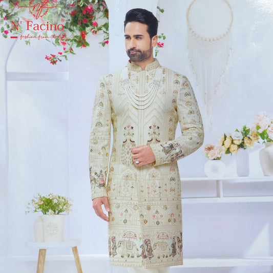 CREAM EMBROIDRED EHTNIC FABRIC