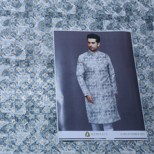 COTTON SILK OFF WHITE EMBROIDERED KURTA FABRIC