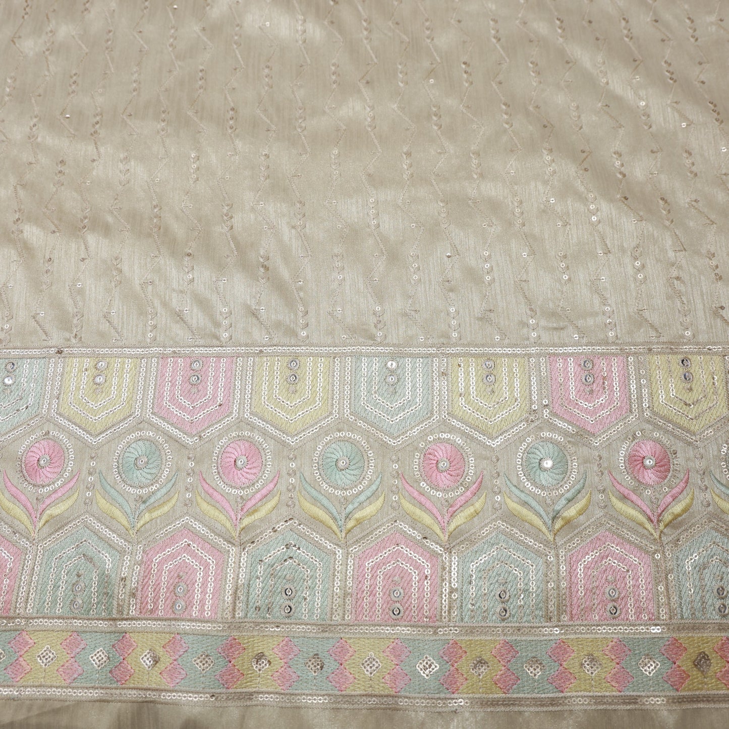 SILK BEIGE BASE WITH MULTICOLOR EMBROIDERED FABRIC