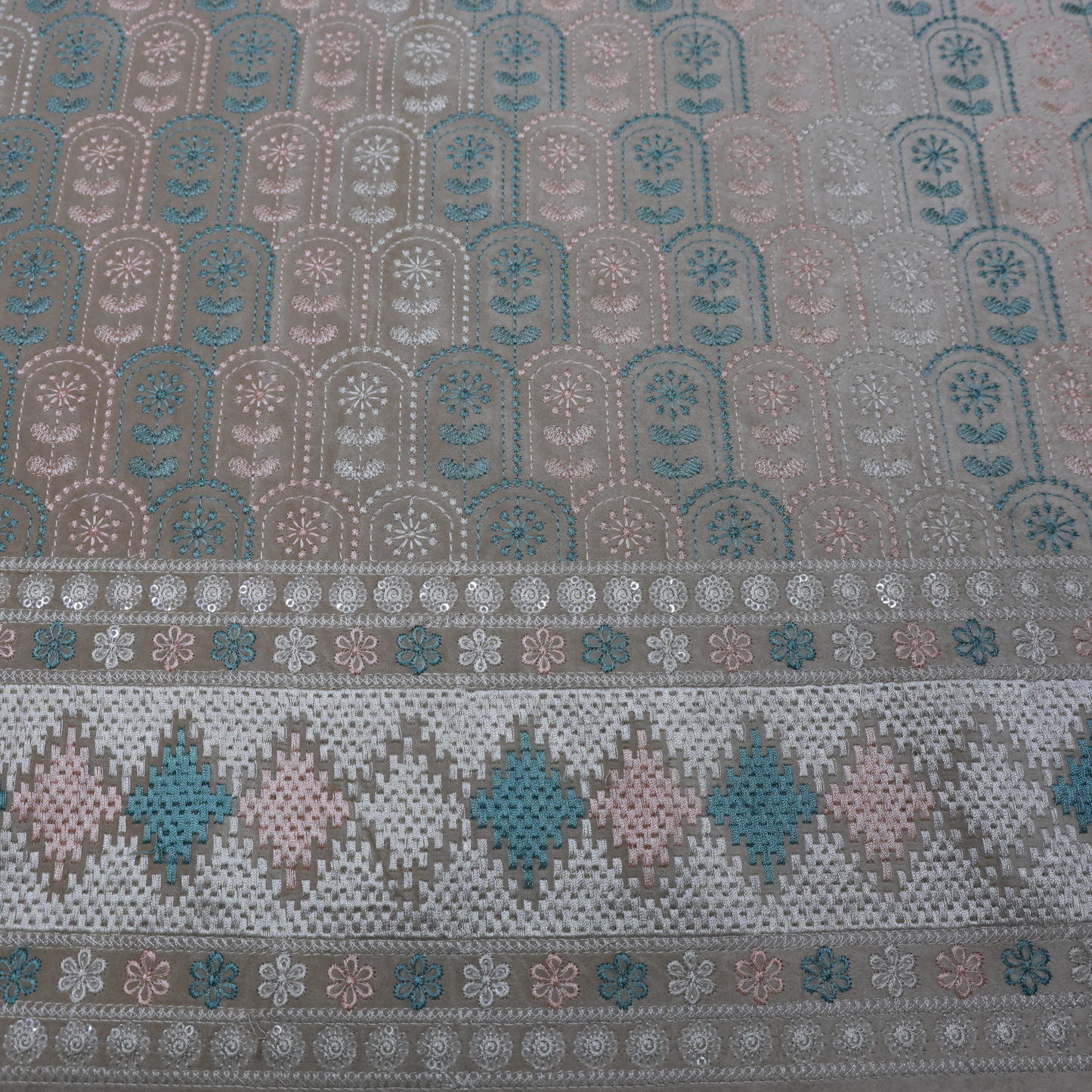 MITVA BEIGE EMBROIDERD VELVET FABRIC