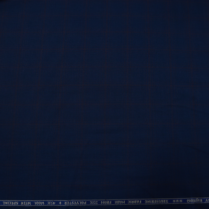 RAYMOND TRENDZ STAR WOOL BLENDED BLUE- RED CHECKS SUITING