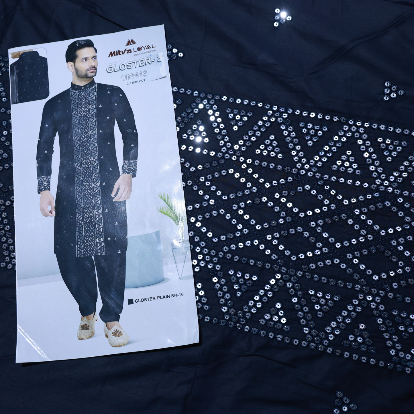 COTTON BLUE EMBROIDERD KURTA FABRIC