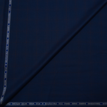 RAYMOND TRENDZ STAR WOOL BLENDED BLUE- RED CHECKS SUITING