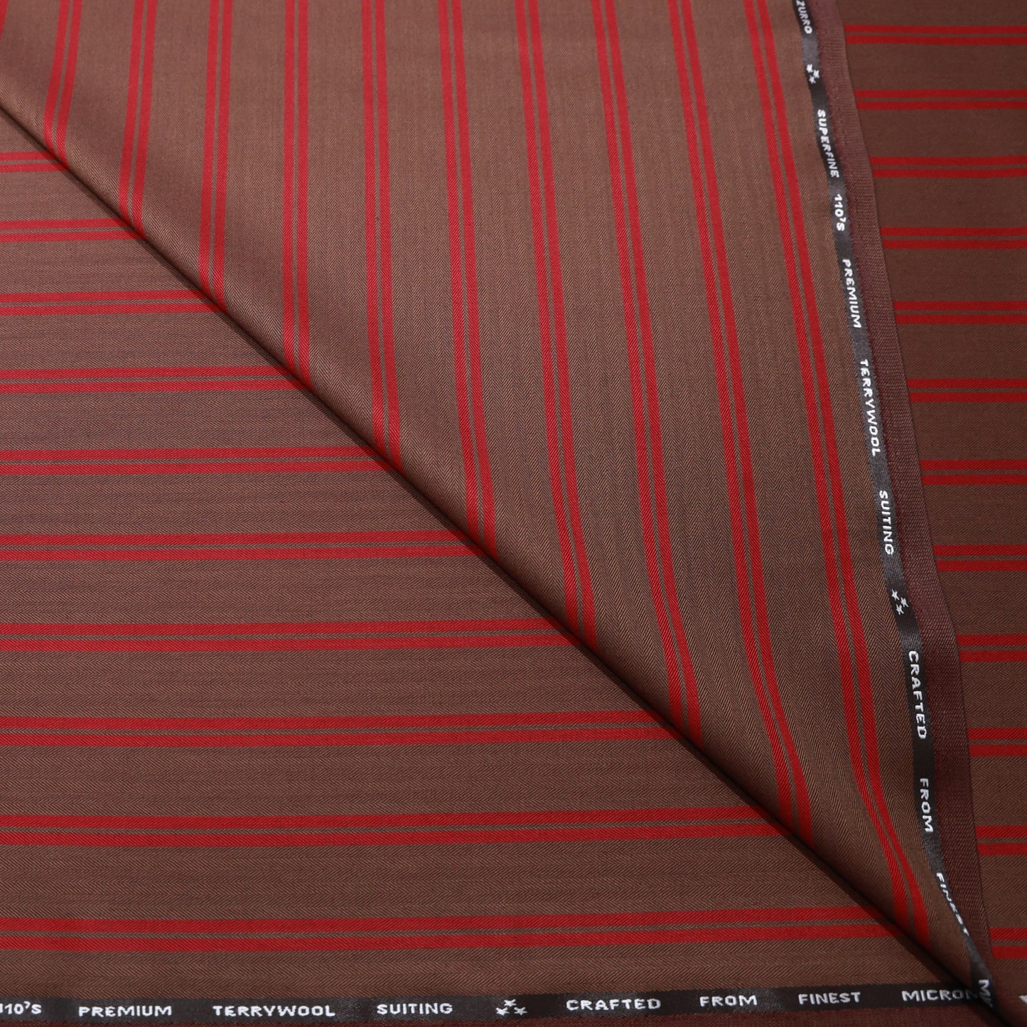 SAVILLE AND YOUNG BROWN STRIPED WOOL BLENDED SUITING FABRIC