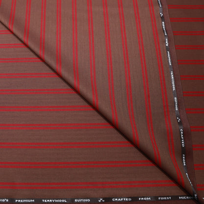 SAVILLE AND YOUNG BROWN STRIPED WOOL BLENDED SUITING FABRIC