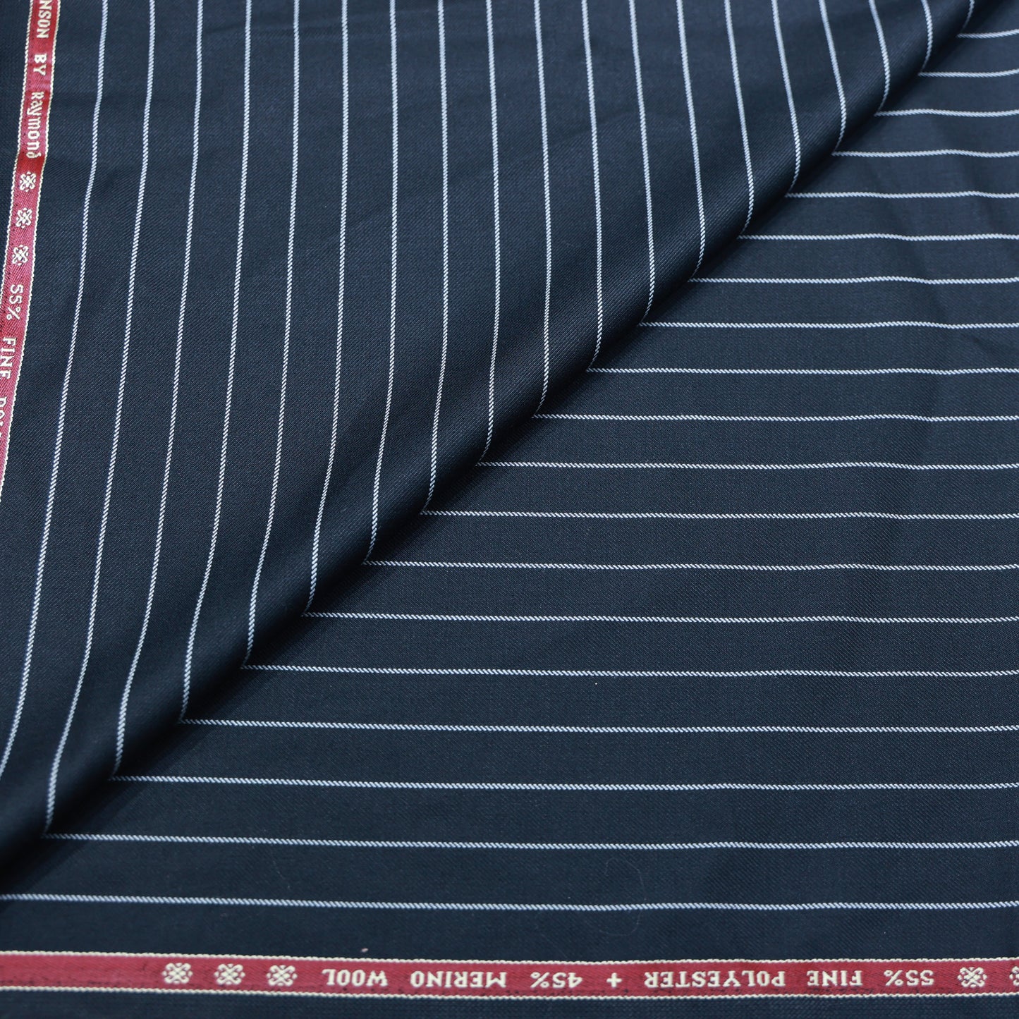 RAYMOND BRENSON BLACK WITH WHITE STRIP WOOL BLENDED SUITING