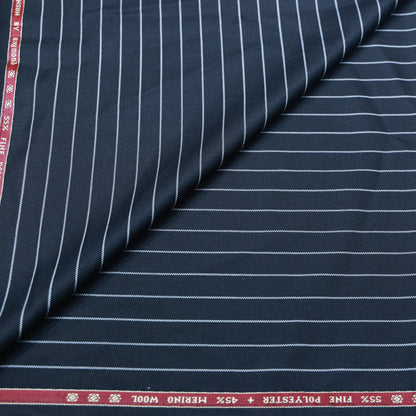 RAYMOND BRENSON BLACK WITH WHITE STRIP WOOL BLENDED SUITING