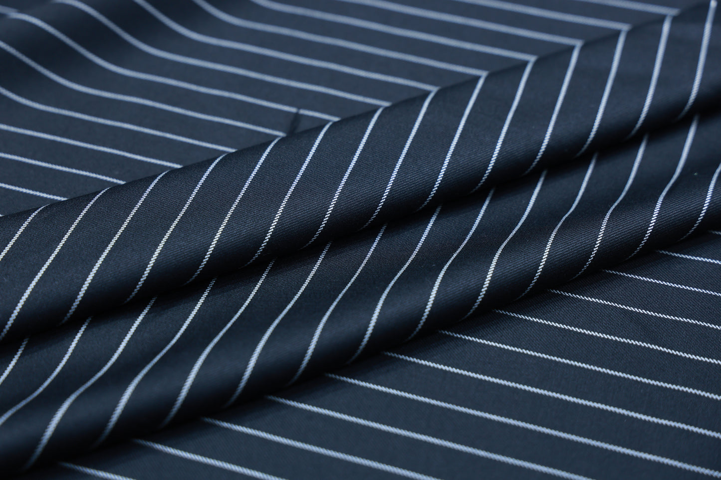 RAYMOND BRENSON BLACK WITH WHITE STRIP WOOL BLENDED SUITING