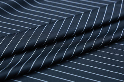 RAYMOND BRENSON BLACK WITH WHITE STRIP WOOL BLENDED SUITING