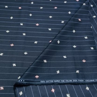 PURE COTTON BLACK PRINTED WITH STRIPS SHIRTING