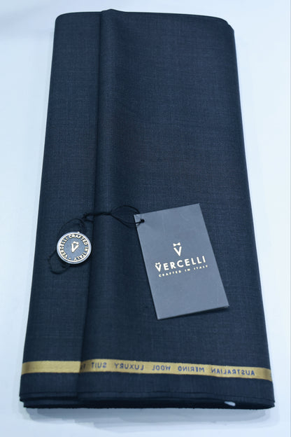 VERCELLI TEXTURE NAVY BLUE WOOL BLENDED  SUITING