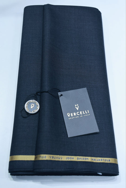 VERCELLI TEXTURE NAVY BLUE WOOL BLENDED  SUITING