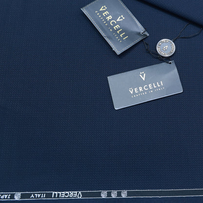 VERCELLI TEXTURE NAVY BLUE WOOL BLENDED  SUITING