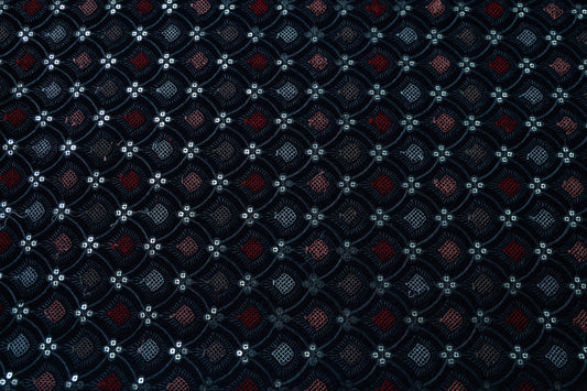 NAVY BLUE VELVET EMBROIDERED FABRIC ETHNIC WEAR