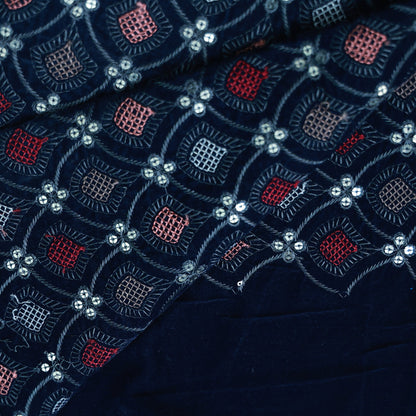 NAVY BLUE VELVET EMBROIDERED FABRIC ETHNIC WEAR