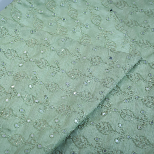 SEA GREEN RAW SILK EMBROIDERED KURTA FABRIC
