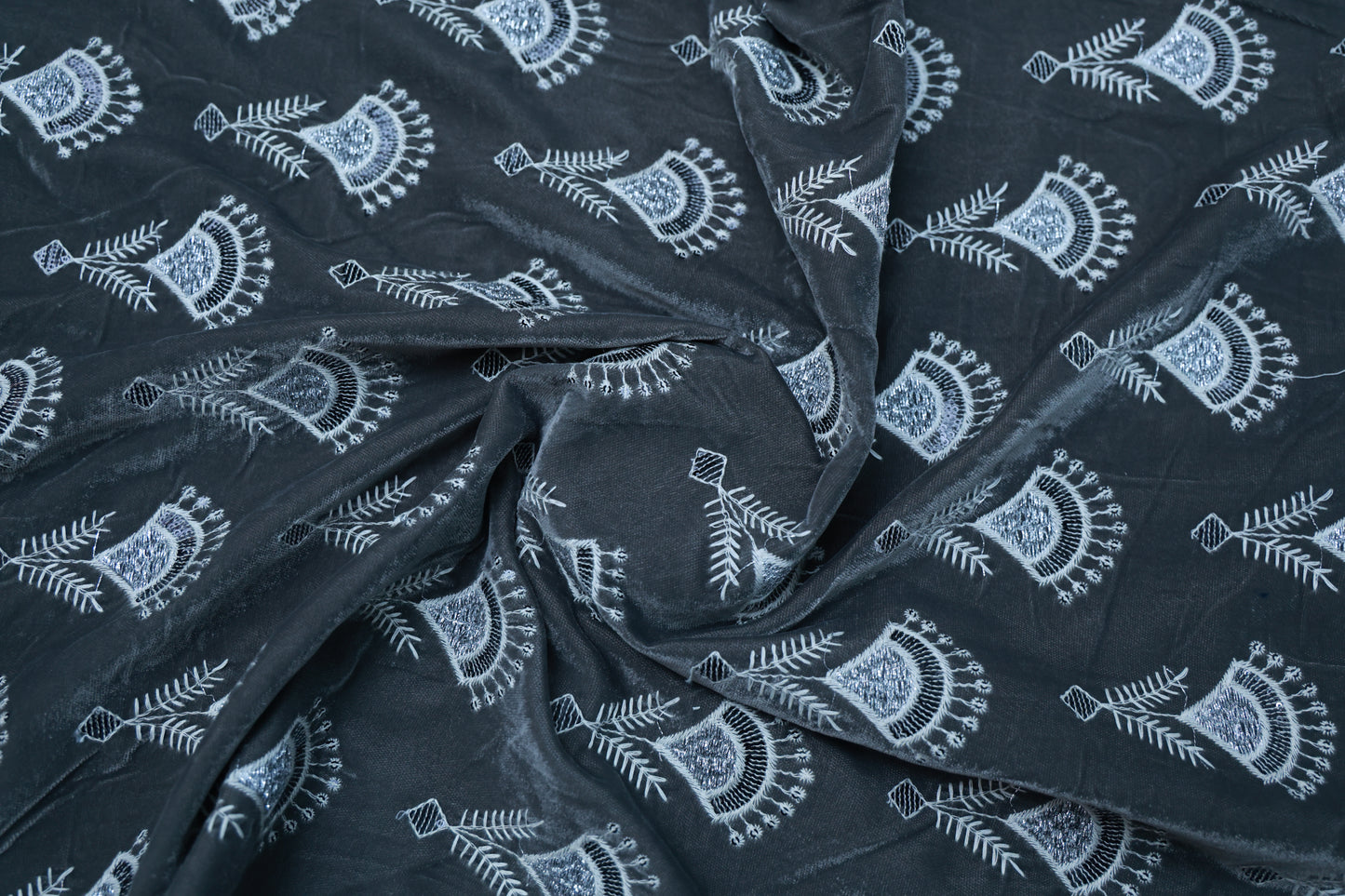 GREY EMBROIDERED ETHNIC WEAR FABRIC
