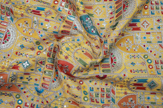YELLOW GEORGETTE WITH MULTI COLOUR EMBROIDERY ETHNIC WEAR