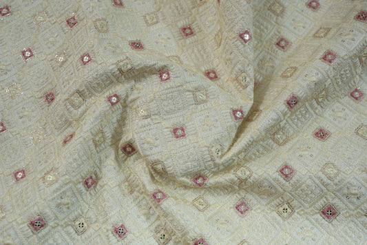 TEXTURED SILK  WITH DIAMOND EMBROIDERY