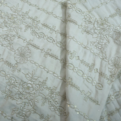 CREAM RAW SILK WITH GOLDEN EBROIDERY ETHNIC FABRIC