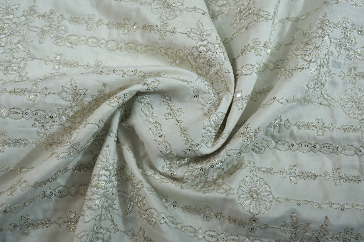 CREAM RAW SILK WITH GOLDEN EBROIDERY ETHNIC FABRIC