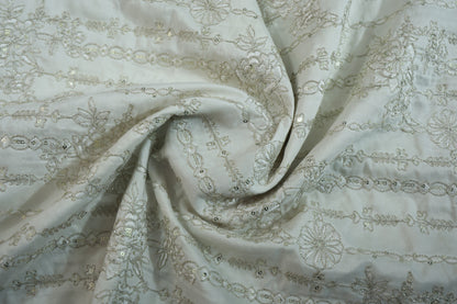 CREAM RAW SILK WITH GOLDEN EBROIDERY ETHNIC FABRIC