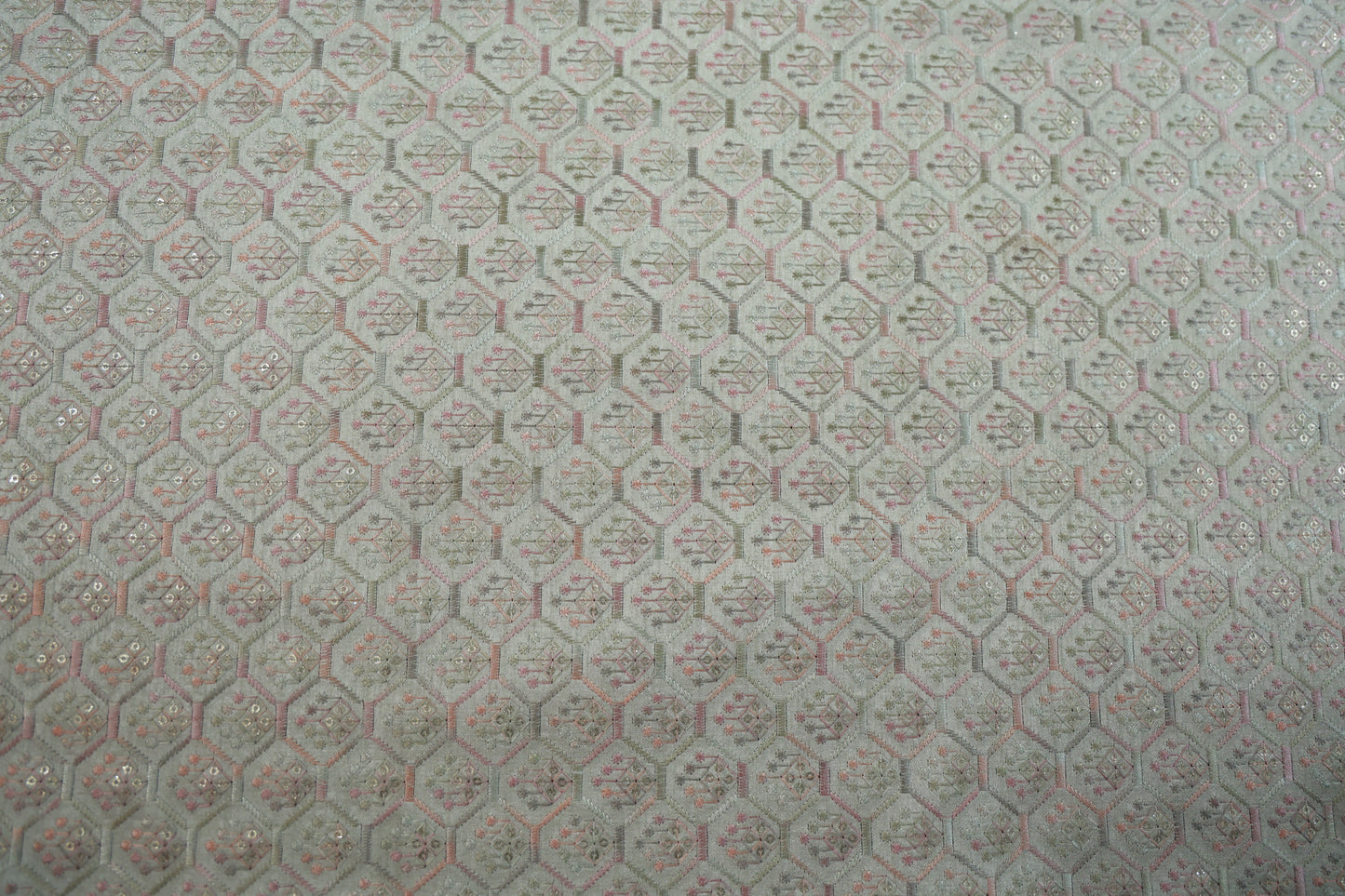 BEIGE RAW SILK WITH MULTI COLOUR EMBROIDERY FABRIC